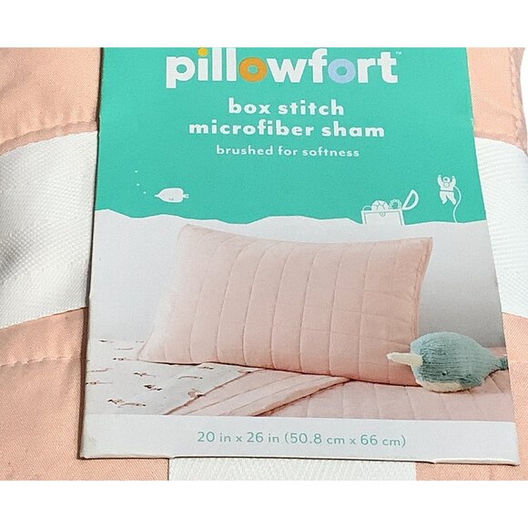 Pillowfort Box Stitch Microfiber Sham Standard Size 20"x26" Peach - Picture 4 of 5